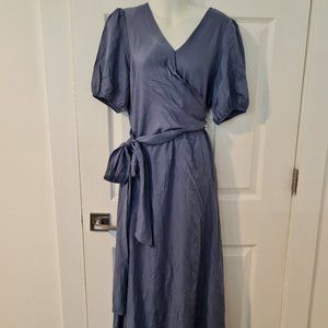 Lilac/gray long silky wrap dress- size M